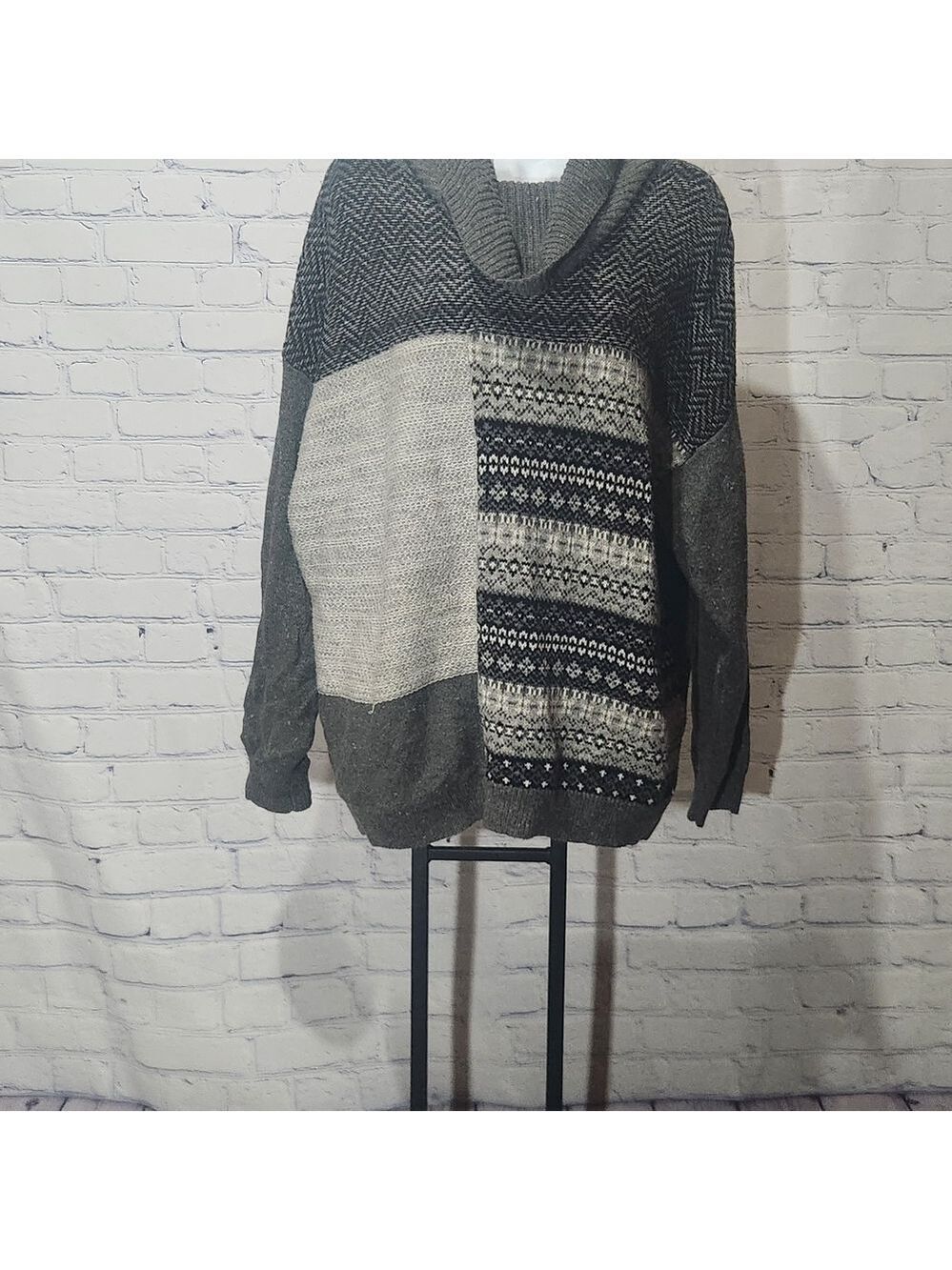 Chaps Oversized Charcoal Marled Knit Cowlkneck Casual Cozy Sweater